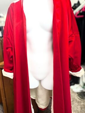 Open-Front Red Draped Cape with Cream Cuff Accent